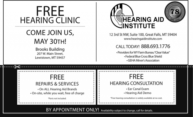 Free Hearing Clinic, Hearing Aid Institute, Butte, MT