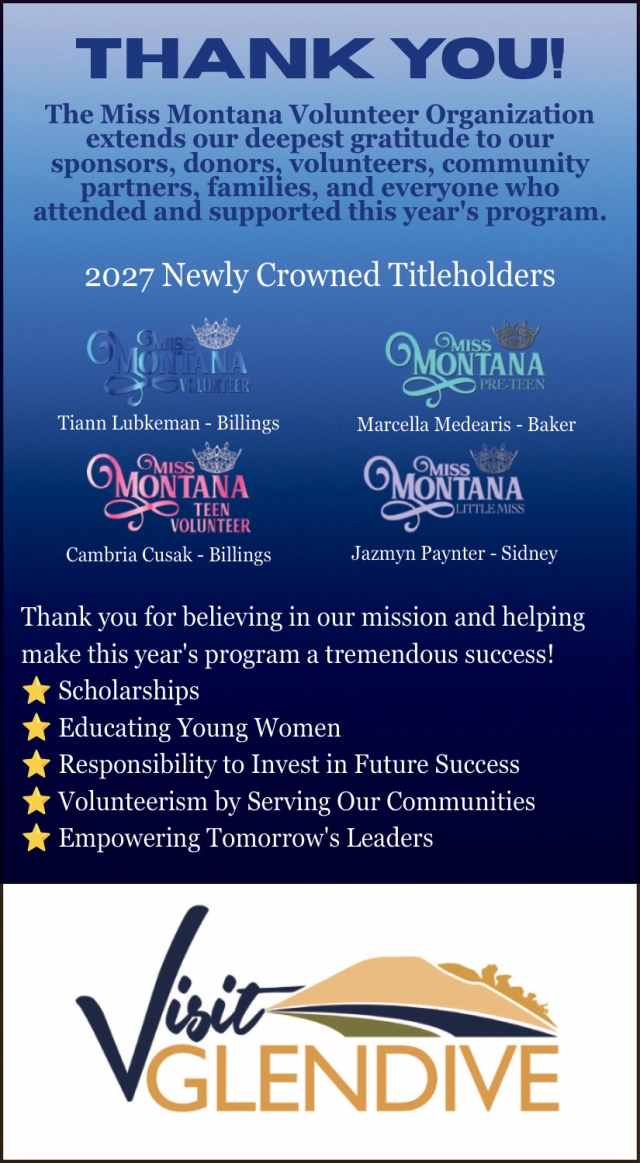 Thank You Volunteer, Miss Montana Teen Volunteer, Glendive, MT