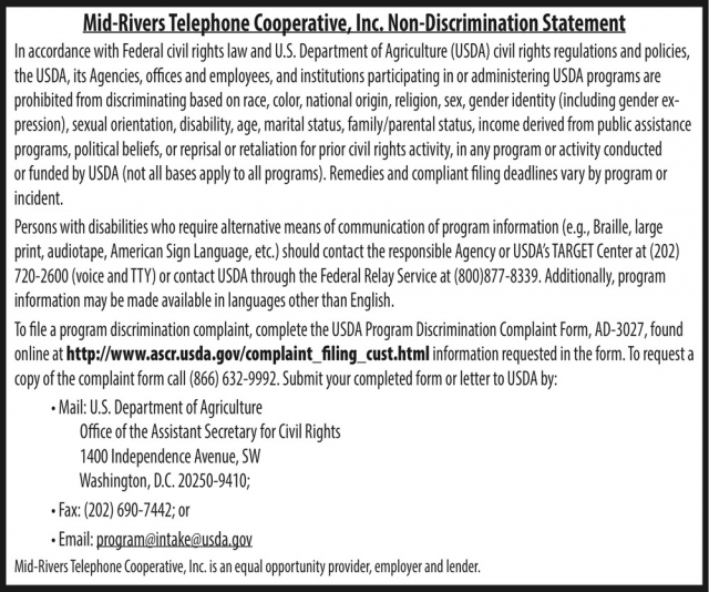 Non-Discrimination Notice, Mid-Rivers Communications, Circle, MT