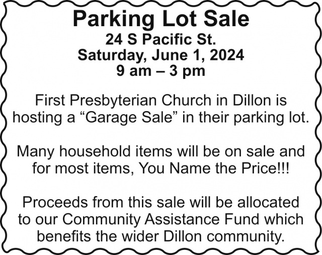 Parking Lot Sale, First Presbyterian Church - Dillon
