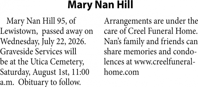 Celebration Of Life, Mary Nan Hill
