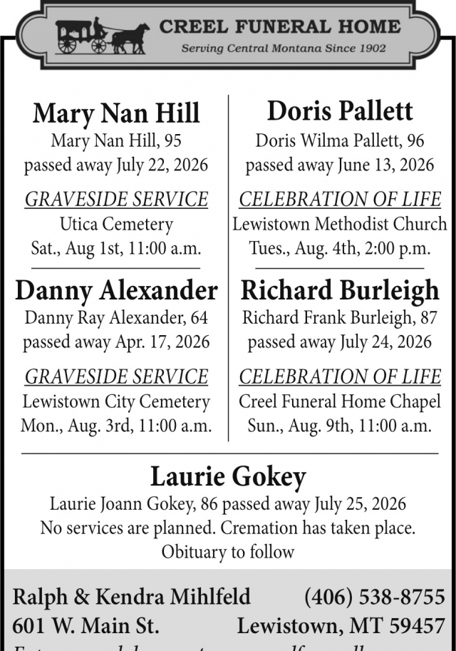 Community Funeral Care, Creel Funeral Home, Lewistown, MT