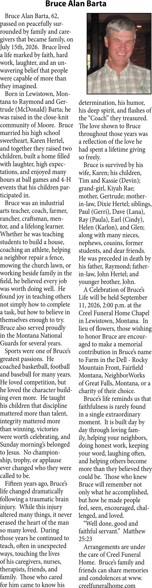 In Loving Memory, Bruce Alan Barta