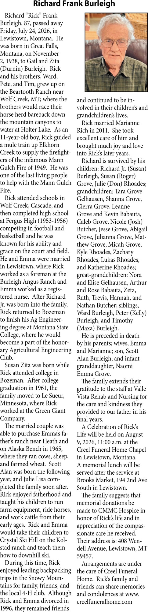 Celebration of Life, Richard Frank Burleigh