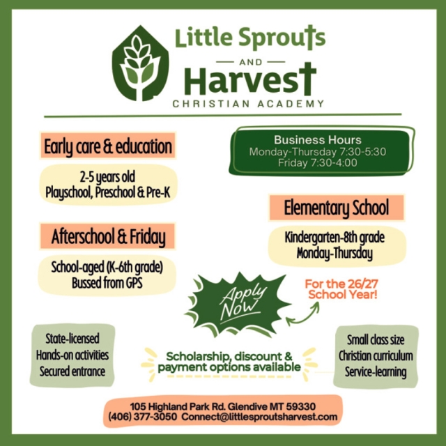 Apply Now For School Year, Little Sprouts Academy, Glendive, MT