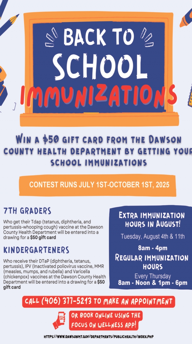 Book Your Shots Today, Dawson County Health Department, Glendive, MT