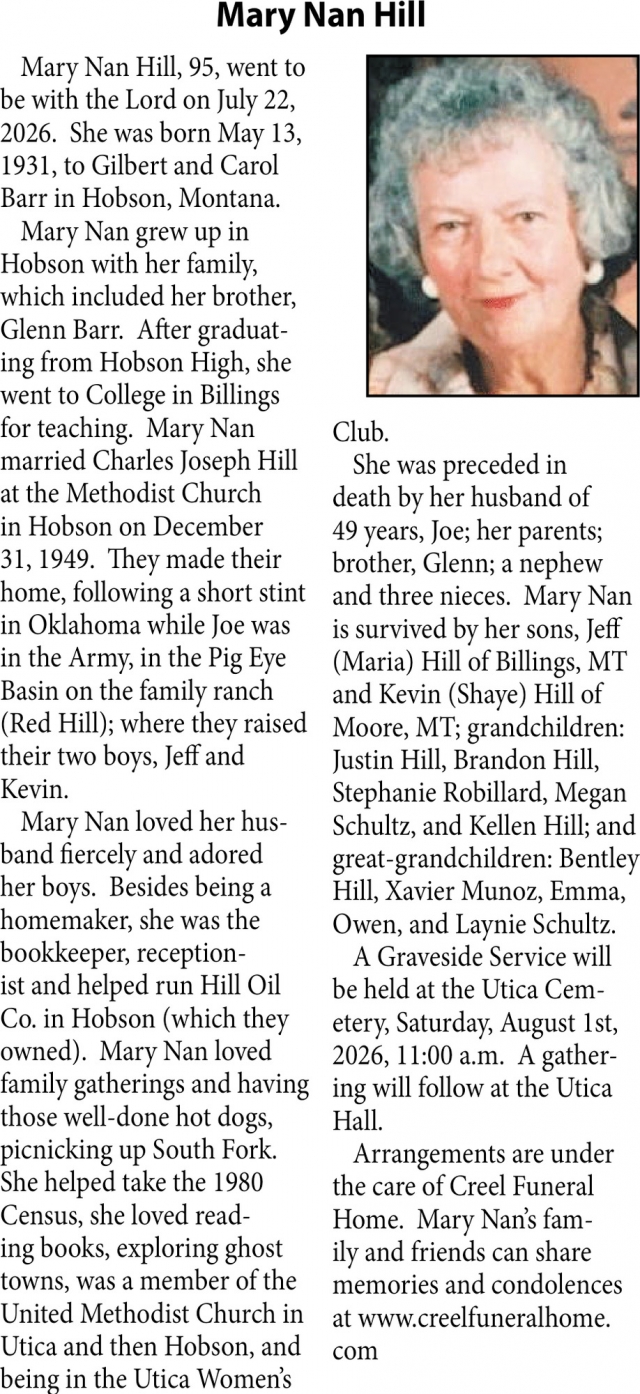 Celebration of Life, Mary Nan Hill