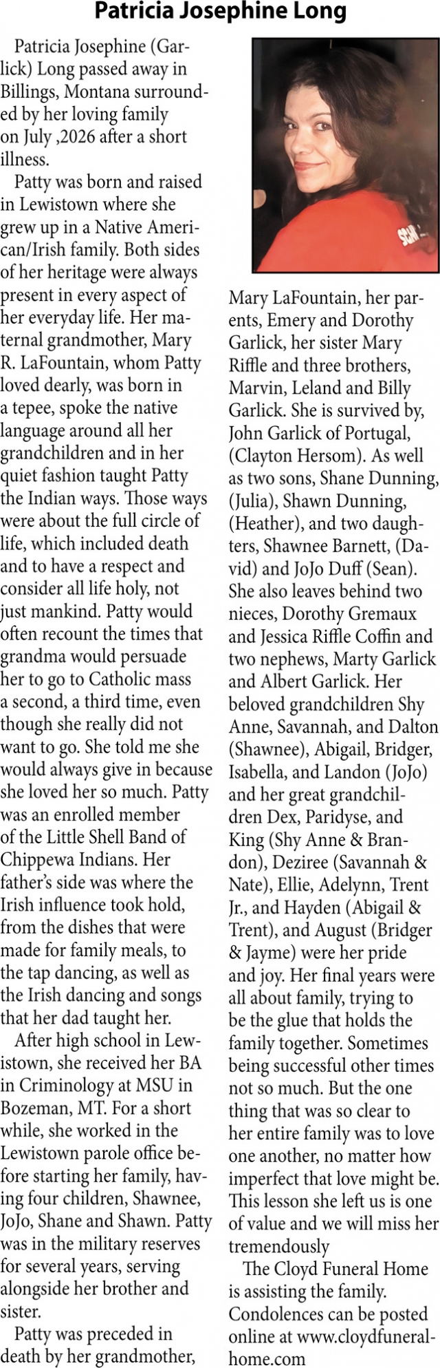 In Loving Memory, Patricia Josephine Long