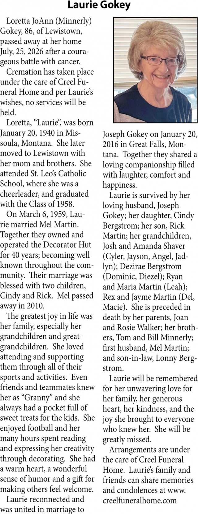 In Loving Memory, Laurie Gokey