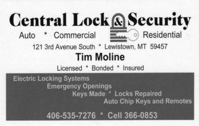 Licensed Locksmith Service, Central Lock & Security, Lewistown, MT