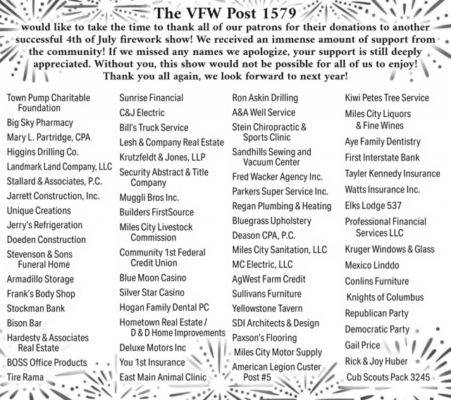 Sponsor Local Community Events, VFW Post 1579, Miles City, MT