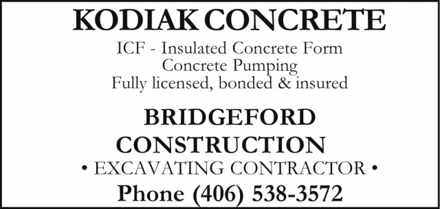 Licensed Concrete Contractors, Kodiak Concrete, Lewistown, MT