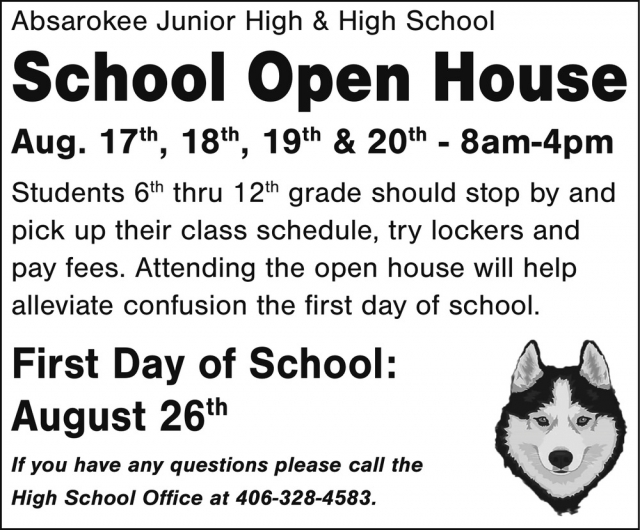 Back To School Open House, Absarokee High School, Absarokee, MT
