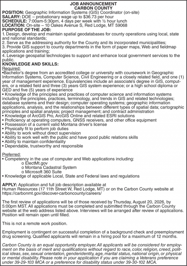 GIS Coordinator - Apply Now, Carbon County