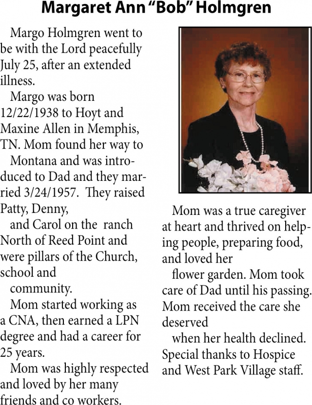 In Loving Memory, Margaret Ann Holmgren