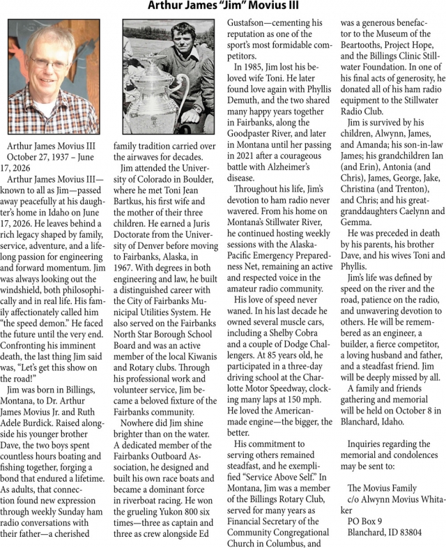 Celebration of Life, Arthur James Movius III