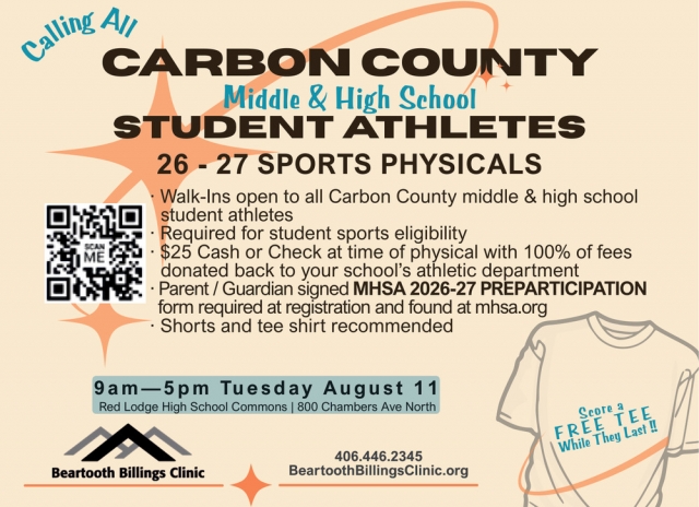 Student Athlete Physicals, Beartooth Billings Clinic, Red Lodge, MT