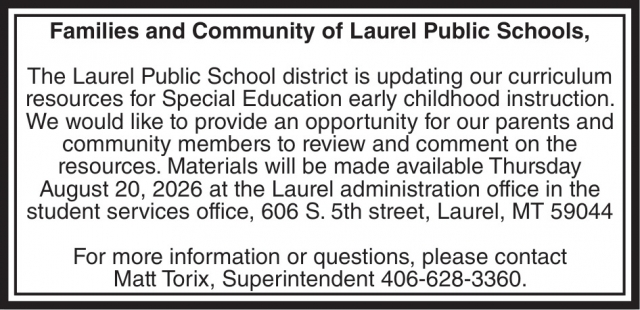 Review New Curriculum Plans, Laurel Public Schools, Laurel, MT