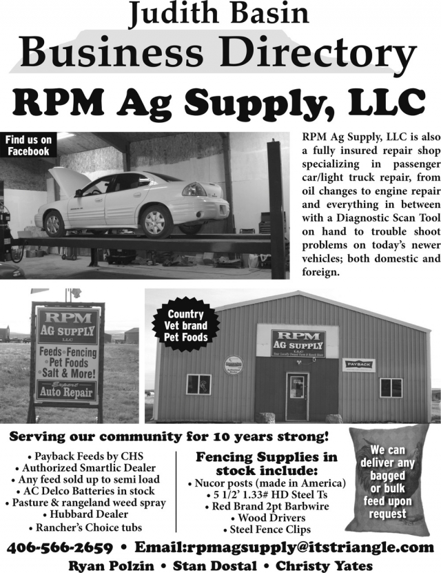 Auto Repair & Ag Supply Shop, RPM Ag Supply, LLC, Stanford, MT
