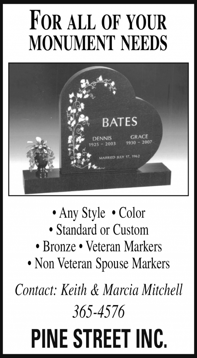 Custom Memorial Monuments, Pine Street Inc, Glendive, MT