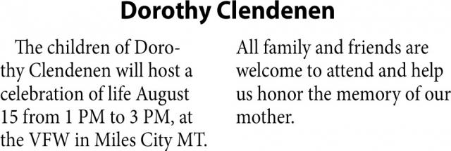 Celebration of Life, Dorothy Clendenen