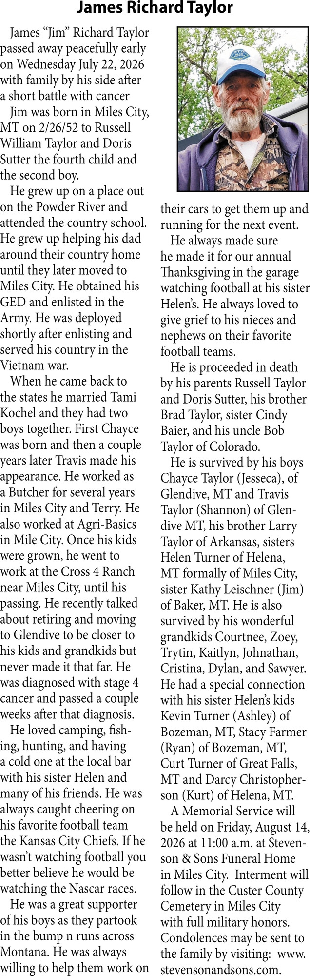 Celebration of Life, James Richard Taylor
