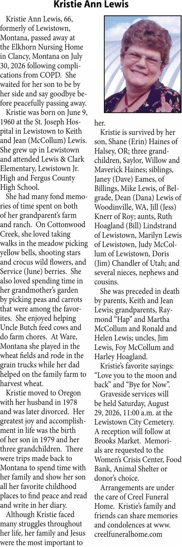 Celebration of Life, Kristie Ann Lewis