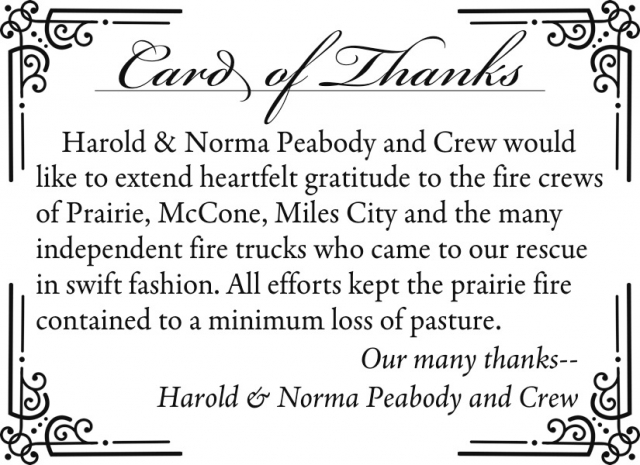 Thank You Fire Crews & Community, Harold & Norma Peabody