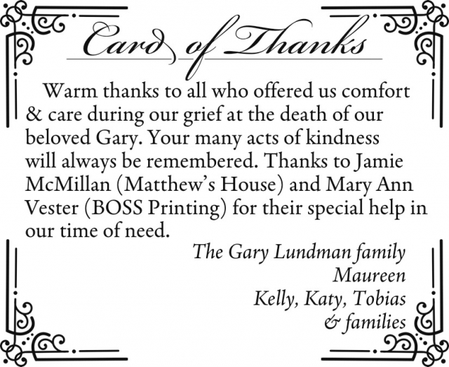 Thank You Community, Lundman Family