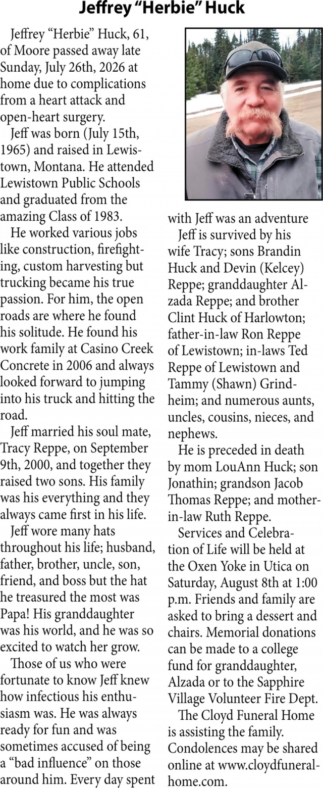 In Loving Memory, Jeffrey H. Huck