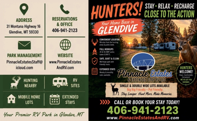 Reserve Your RV Spot Now, Pinnacle Estates & Extended Stay RV, Glendive, MT