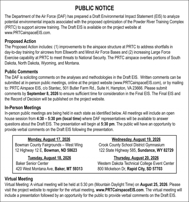 Public Meetings On PRTC , Department of the Air Force