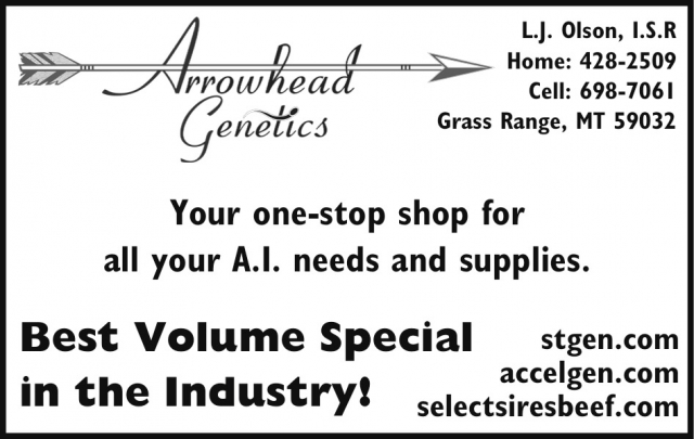 Cattle Breeding Supplies, Arrowhead Genetics, Grass Range, MT