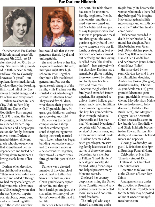 Celebration Of Life, Fae Darlene Hildreth
