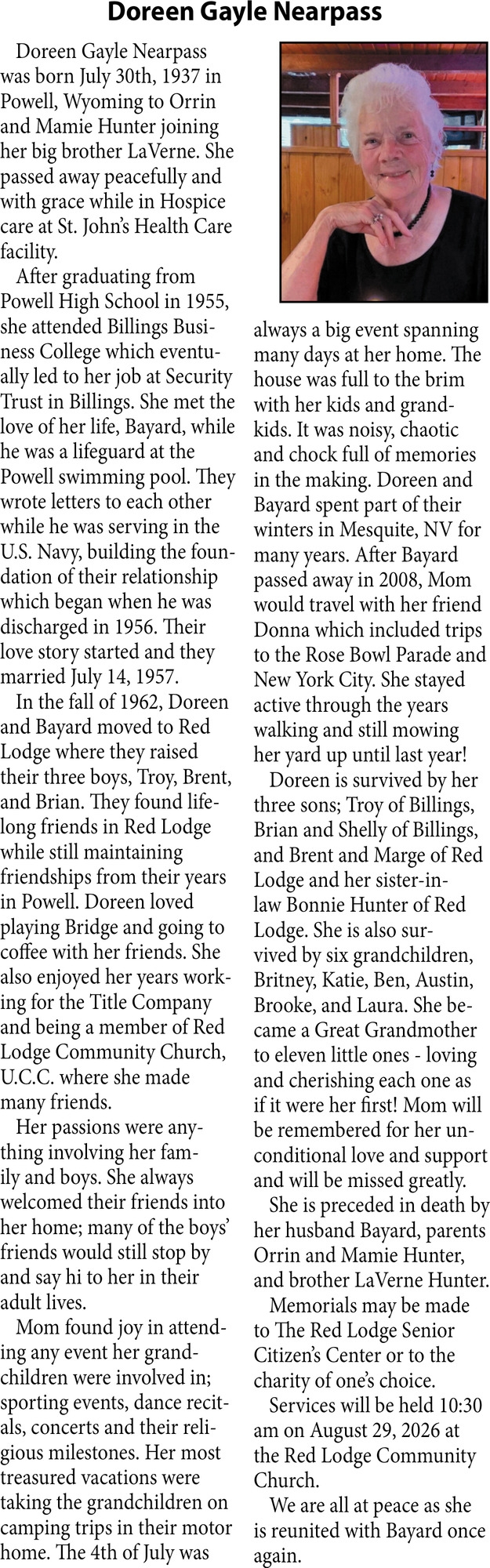 In Loving Memory, Doreen Gayle Nearpass