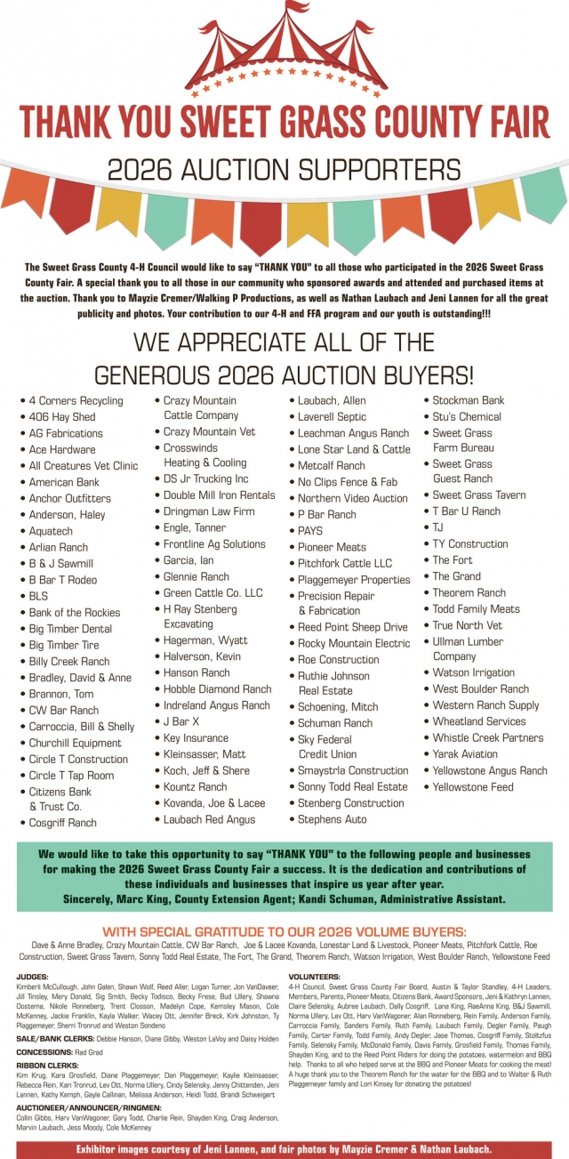 Thank You, Fair Participants!, Sweet Grass County 4-H Council