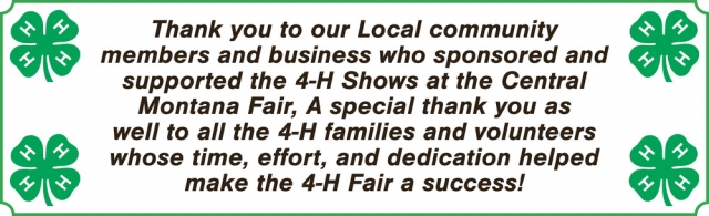 Thank You, Fair Sponsors, Central Montana Fair 4-H
