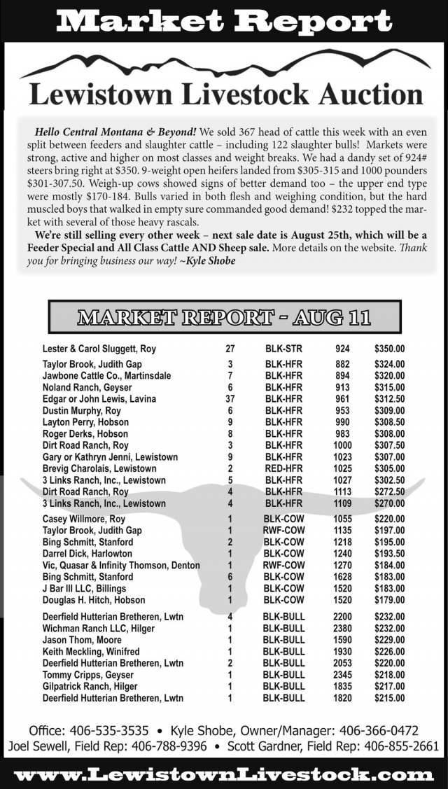 Trusted Auction, Proven Results, Lewistown Livestock Auction, Lewistown, MT