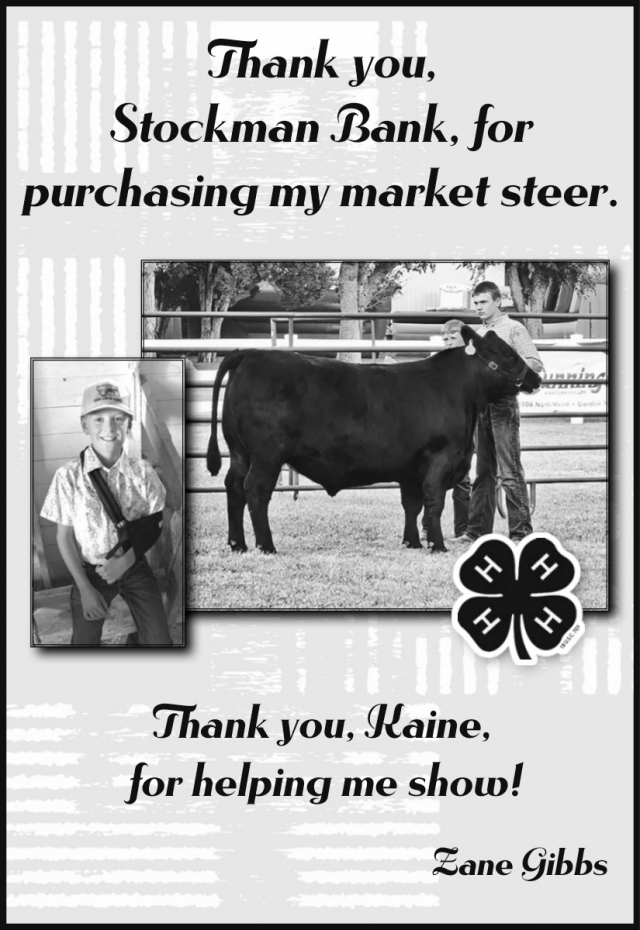 Thank You for Supporting 4-H, Zane Gibbs