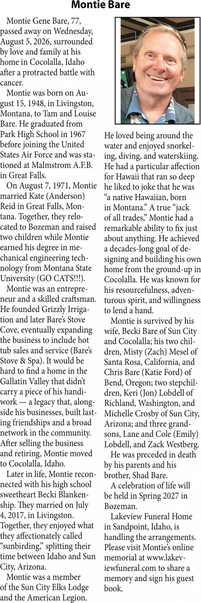 In Loving Memory, Montie Bare