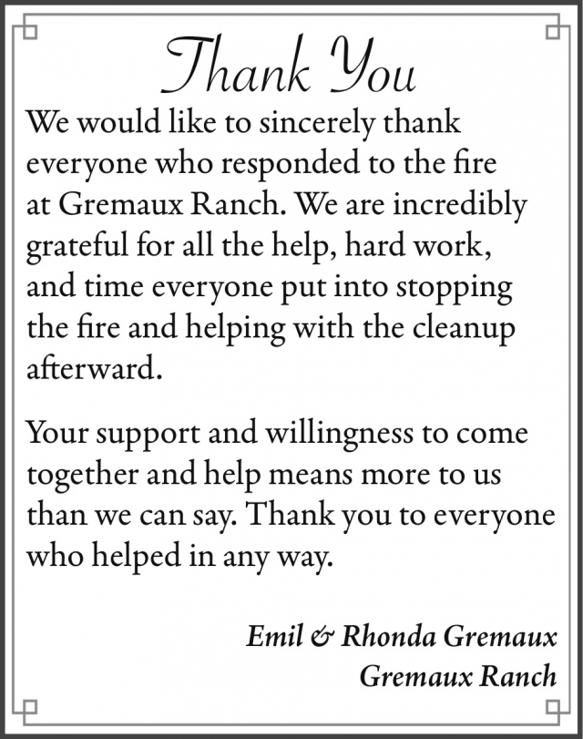 Thankful for Every Helping Hand, Emil & Rhonda Gremaux