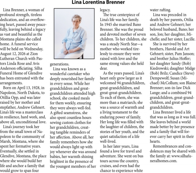 Celebration of Life, Lina Lorentina Brenner