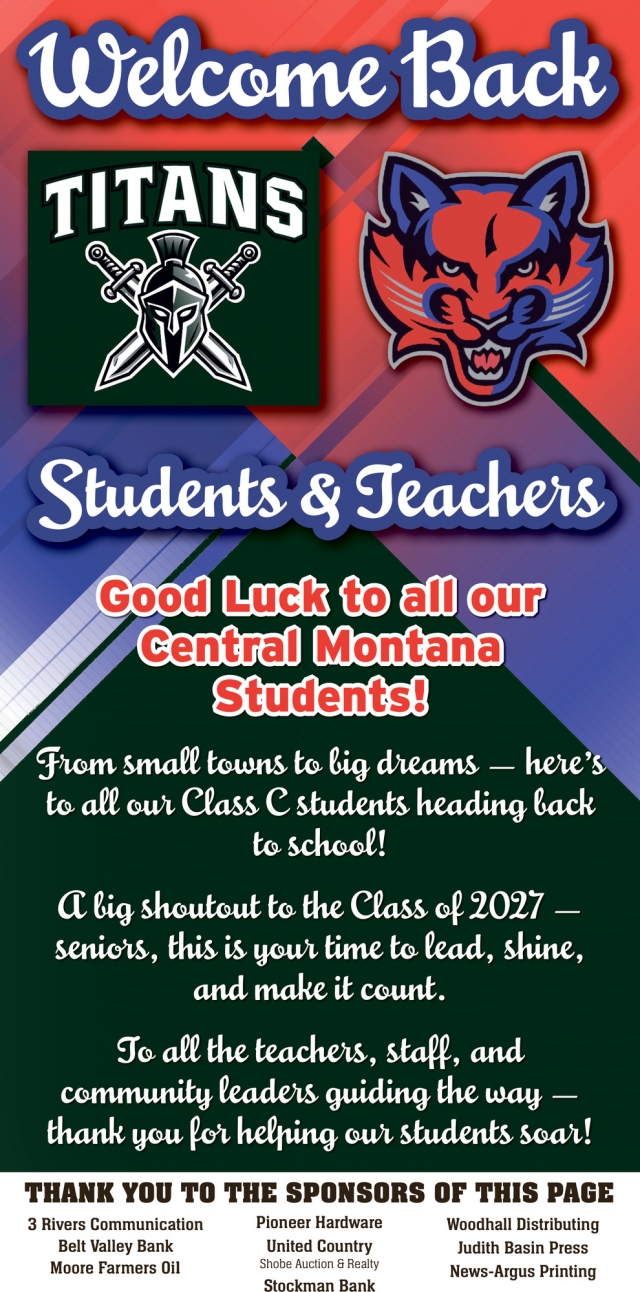 Good Luck to All Our Central Montana, Judith Basin Press