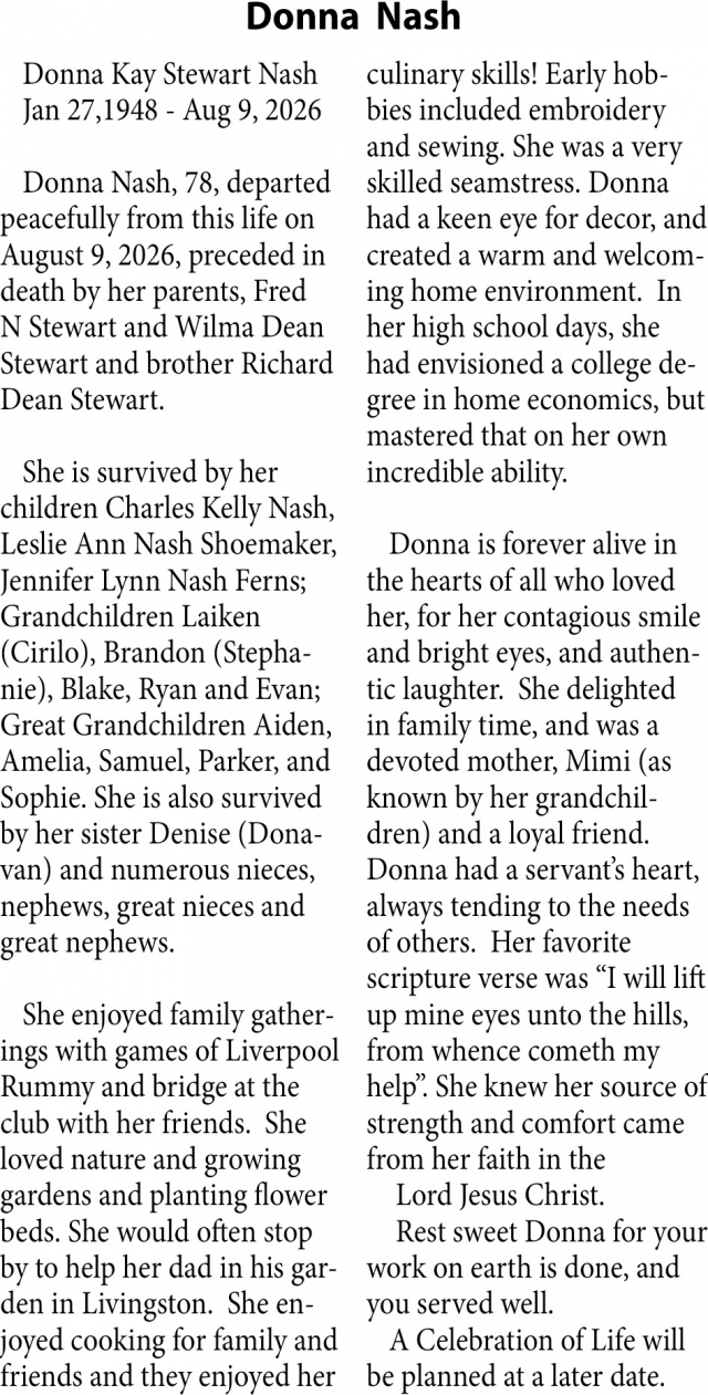 In Loving Memory, Donna Nash