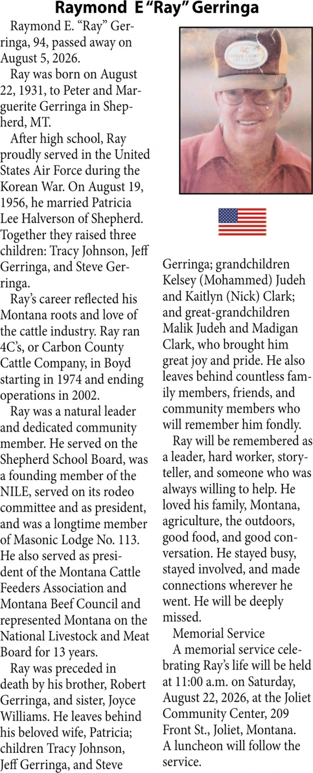 In Loving Memory, Raymond E. Gerringa