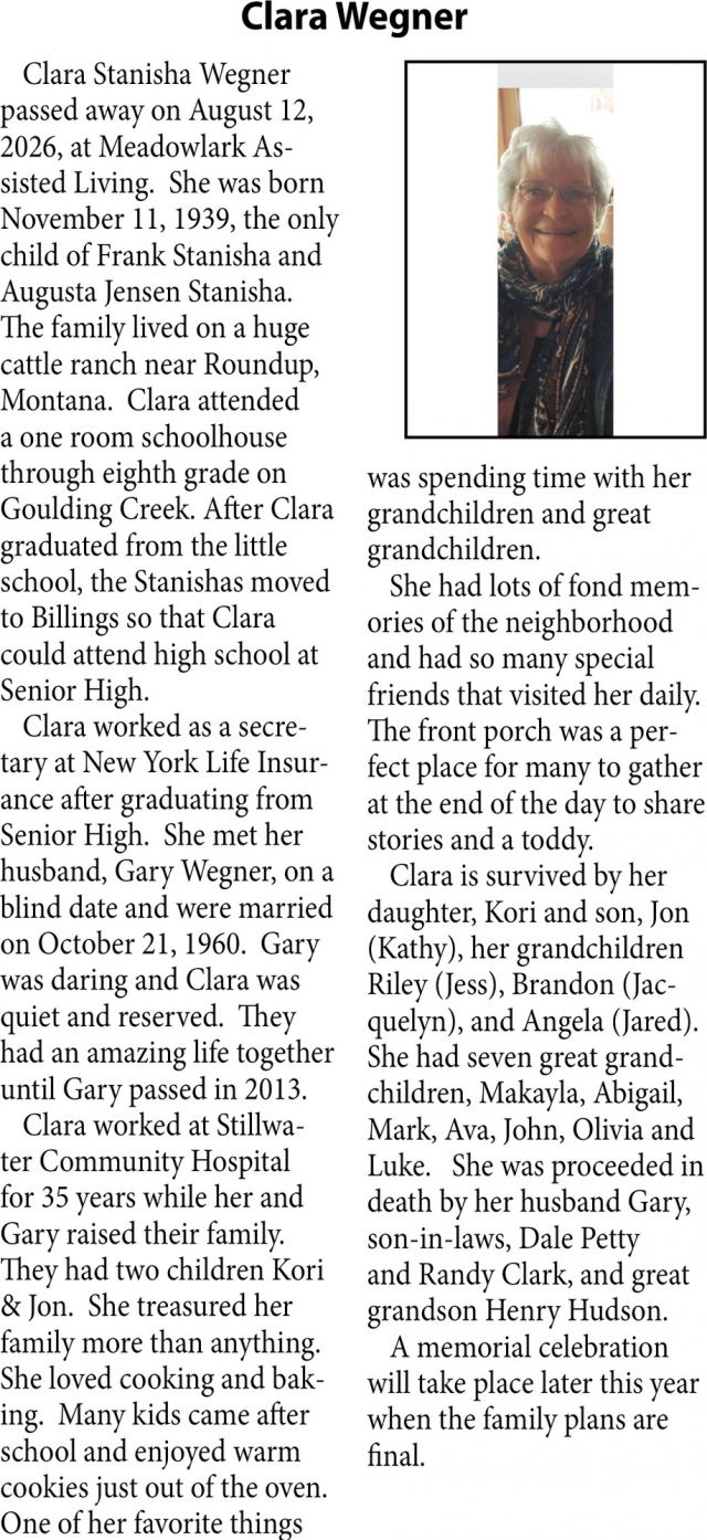 In Loving Memory, Clara Wegner
