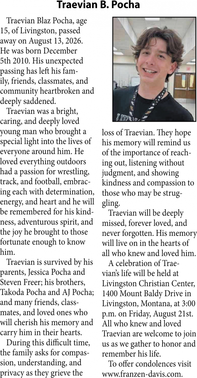 In Loving Memory, Traevian B. Pocha
