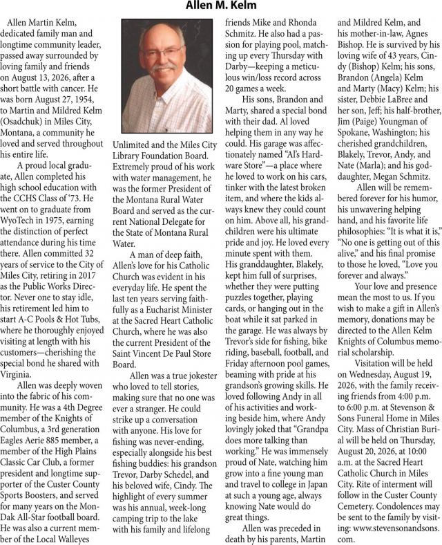 In Loving Memory, Allen M. Kelm