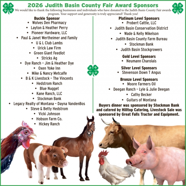 Thank You to Our Sponsors, Judith Basin County Fair, Stanford, MT