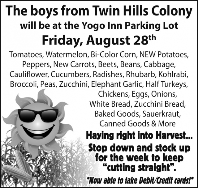 Farm Fresh, One Day Only, Twin Hills Colony at The Yogo Inn Parking Lot, Lewistown, MT